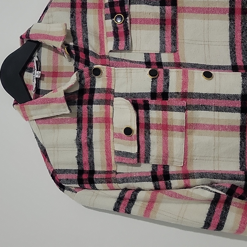 MISS SELFIE WOMEN'S FLANNEL PLAID BUTTON DOWN COLLARD SHAKET SHIRT  PIN… - Picture 9 of 11